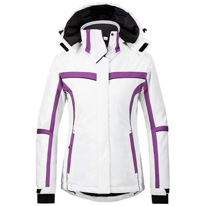 Chaqueta de Esquí Impermeable para Mujer, Color Blanco y Morado, con Capucha, Cierre de Cremallera, Aislamiento Sintético, para Invierno - Product Image 1
