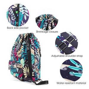 Tropical Leaf Sublimation Printed Polyester <b>Drawstring</b> <b>Backpack</b> Lightweight Cinch Sports Bag For Gym School Travel - Product Image 2
