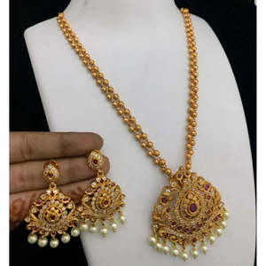 Matte Finish Gold Plated Designer <b>Necklace</b> <b>Set</b> with Zircon and <b>Pearl</b> - Product Image 3