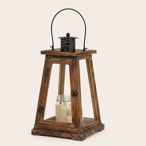Handcrafted Rustic Wooden <b>Candle</b> <b>Lantern</b> with Metal Top Vintage Farmhouse Decorative <b>Lantern</b> for Indoor Outdoor Home Garden Use - Product Image 1