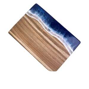 Planche à découper carrée en bois d'acacia avec résine époxy bleue, épaisseur 2,0 cm, résistante au lave-vaisselle, plateau de service pour charcuterie et fromages, bloc à découper - Product Image 4