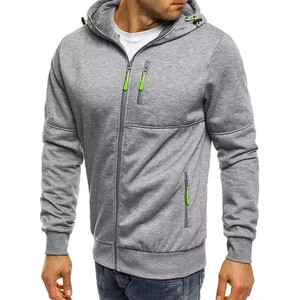 Sweat-shirt à capuche zippé pour homme, coupe ajustée, couleur unie, poche, style décontracté, automne, matière French Terry - Product Image 4
