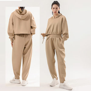 Women Hooded Tracksuit Set Solid Color Casual Jogger <b>Pants</b> Full Sleeve Loose Fit Drawstring Waist Side Pockets Autumn Wear - Product Image 4