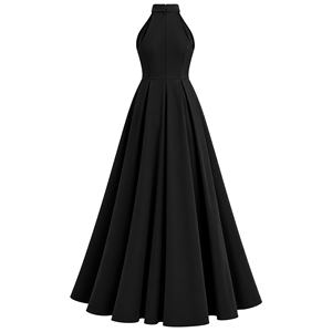 Elegante Vestido Largo Negro de Cuello Alto Sin Mangas con Corte en A y Abertura Lateral para Ocasiones Formales, Tejido de Poliéster de Color Sólido - Product Image 2