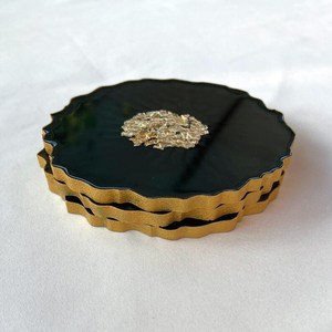Custom Resin Coasters Leaf Shape Green Gold Leaf Drink Coasters Reusable <b>Desk</b> <b>Mat</b> Table Protection - Product Image 3