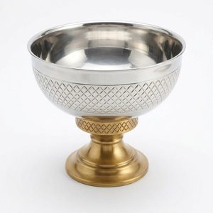 Bol en argent SS304 fait main de 21 cm avec pied doré et motif diamant pour le service du riz, la décoration intérieure et l'utilisation hôtelière - Product Image 1