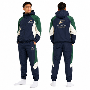 Ensemble coupe-vent en gros avec logo brodé personnalisé, survêtement à capuche et pantalon pour homme, vêtements d'extérieur légers, tenue de sport X - Product Image 1