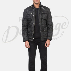 Chaqueta Acolchada Azul Marino para Hombre, Chaqueta de Invierno con Acolchado de Diamantes, Cuatro Bolsillos con Solapa y Cuello Alto con Hebilla Ajustable - Product Image 1