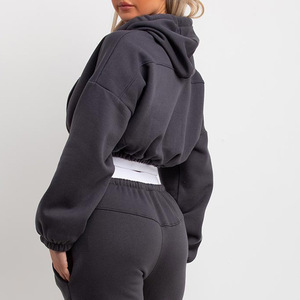 Women's Solid Cropped <b>Hoodie</b> Sweatshirt <b>Oversized</b> Drop-Shoulder Fleece Activewear <b>Lounge</b> Set Autumn Wear - Product Image 2