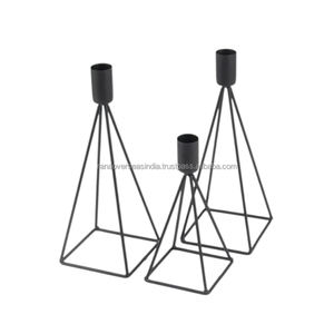 Bougeoir en fer géométrique de haute qualité en noir fini pour la décoration de fête de table à manger de mariage à prix compétitif - Product Image 3