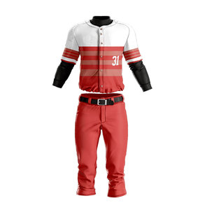 Uniforme de baseball pour hommes, maillot rayé rouge et blanc, pantalon, évacuation de l'humidité, manches longues, fermeture à boutons, tenue d'équipe, taille adulte - Product Image 1