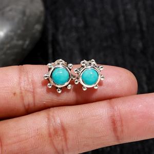 Natural <b>Turquoise</b> <b>Stud</b> <b>Earrings</b> 925 Sterling Silver Lightweight Stylish Bohemian Style Certified Jewelry Girls At Factory Price - Product Image 1