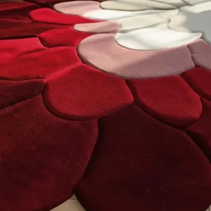Floral Round Rug Red And Grey Flower Area Carpet Unique Petal Shape Tufted Soft Floor Mat For Modern Living Room Bedroom Decor - Product Image 2