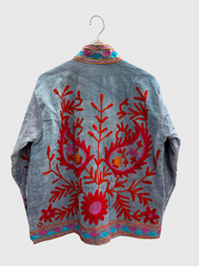 Veste à col mandarin brodée à la main avec motif géométrique, manches longues, style velours, design blouson pour adulte, idéale pour l'automne - Product Image 2