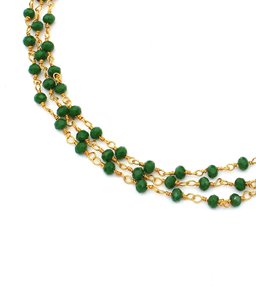 Chaîne de chapelet en perles d'émeraude hydrofuges, perles rondes facettées de 3 mm, fil plaqué or, chaîne en vrac pour la fabrication de bijoux - Product Image 1