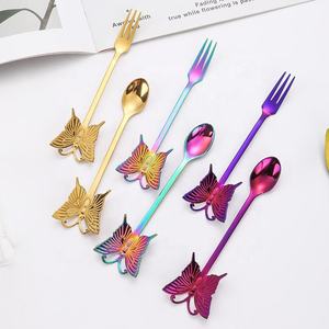 Creative Gold Mini Tea <b>Spoon</b> and Fork Set 304 Stainless Steel Butterfly <b>Coffee</b> <b>Spoon</b> Elegant Tableware Set - Product Image 1