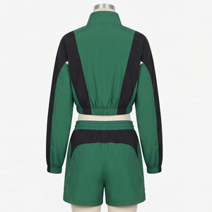 Women Windbreaker Short Set/Zipper Jacket And Drawstring Waist Shorts/Two Piece Women's Sets Windbreaker Shorts And Crop Jacket - Product Image 4