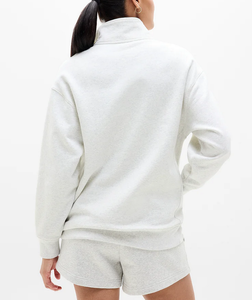 OEM Custom Logo 1/4 <b>Zip</b> Collar Women's Sweatshirt and Short Set Pullover Oversized for Autumn Winter 320 GSM Fleece Cotton/Poly - Product Image 5