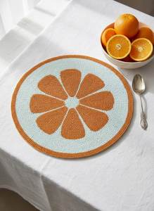 Hand <b>Beaded</b> Orange Slice <b>Placemat</b>, Citrus Embroidery Table Charger (14") - Product Image 3