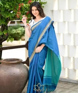 Sari traditionnel pour femmes KV en coton pur et lin, séchage rapide, pour l'automne - Product Image 2