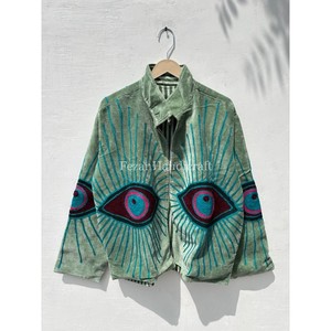 Eye Embroidery Suzani Jacket Handmade Velvet Winter Unisex Jacket <b>Coat</b> Boho Chic Jacket Two Side Pocket - Product Image 6