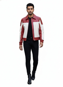 Custom <b>red</b> and white Biker <b>Leather</b> <b>Jacket</b> <b>Men</b> Genuine <b>Leather</b> OEM Manufacturer Wholesale Supplier - Product Image 3