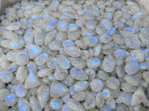 Premium Quality Natural Brand Rainbow Moonstone Cabochons | Loose Gemstones <b>Blue</b> Flashy Grey Oval Rajasthan for Jewelry Making - Product Image 4