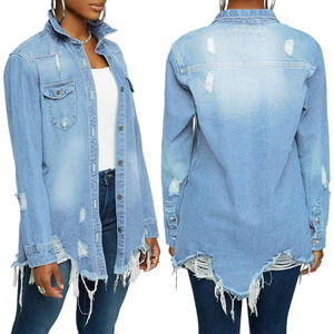 Top Quality LongDenim <b>Jacket</b> for Women Long Sleeve Classic Distressed <b>Trucker</b> Jean <b>Jackets</b> Low Price Women Denim <b>Jacket</b> - Product Image 1