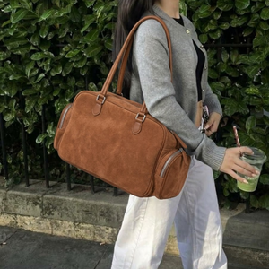 Bolsa de Viaje de Moda en Gamuza Marrón, Bolsa de Hombro con Cierre y Solapa, Bolsa Deportiva para Gimnasio, Bolsa de Viaje para Fin de Semana, Portátil, de Gran Capacidad - Product Image 2