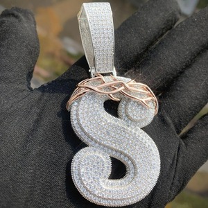 Iced Out Moissanite Letter Name <b>Pendant</b> Gold Plated Hip Hop Christian Crown Design Themed Charms <b>Pendant</b> Custom <b>Initial</b> <b>Pendant</b> - Product Image 3