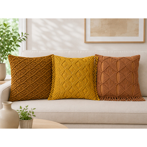 100% Cotton Knitted Square Boho Style Cushion <b>Cover</b> Handmade Zipper Closure Decorative <b>Throw</b> <b>Cover</b> for <b>Sofa</b> Chair Home Hotel - Product Image 4