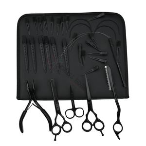 Black Hair Extension Tools Kit with Bead Closing Tool <b>Thinning</b> Scissor Extension Blending Razor <b>Wire</b> Loop Threader Duckbill clip - Product Image 1
