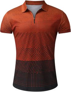 Men's <b>Orange</b> Dot Pattern <b>Polo</b> Knit Short Sleeve Shirt and Shorts Set Breathable Casual Summer Wear - Product Image 1