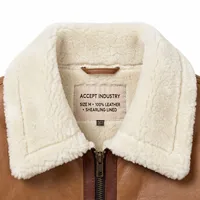 Veste en cuir marron pour homme ACCEPT INDUSTRY, doublée de fourrure, fermeture éclair, style vêtements de travail, vêtements d'extérieur pour l'hiver
