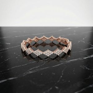 Bracelet en argent sterling avec chaîne à maillons géométriques classiques en or et diamants, design moderne et angulaire, pour femmes - Product Image 4