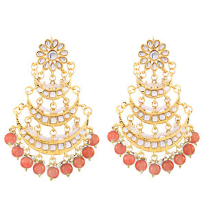 Pendientes colgantes Kundan Jadau con perlas de cristal de Hyderabad y base de aleación con diamantes de imitación, pendientes de boda modernos para mujeres y niñas - Product Image 1