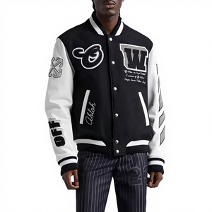 Chaqueta Varsity de Lana Personalizada de Alta Calidad para Hombre, Cuello Alto, Color Sólido, Talla Grande, Lona, Estilo Urbano, Transpirable, Resistente al Viento - Product Image 1