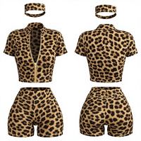 Ensemble coordonné deux pièces pour femme, motif léopard, t-shirt et short, tenue de fitness et de détente, collection été, personnalisable, pour revendeurs de vêtements