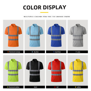 Summer Fluorescent Polo Shirt With Reflective <b>Strips</b> Bird Eye <b>Fabric</b> Quick Dry Road Workwear Polo T Shirts - Product Image 5