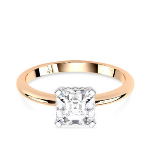 Anillo de Compromiso y Boda Solitario de Diamante Cultivado en Laboratorio, Corte Asscher, Oro de 10K en Dos Tonos, Certificado IGI, Chapado en Rodio, 1.5 CT, Cuatro Puntas - Product Image 2