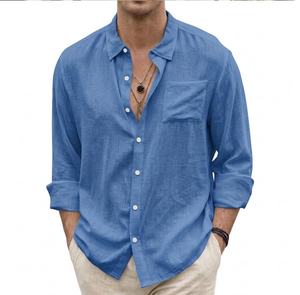 Men's Linen Cotton Blend Long Sleeve Stand Collar Casual Dress <b>Shirt</b> Wrinkle Resistant Button Down Business <b>Office</b> Wear - Product Image 3