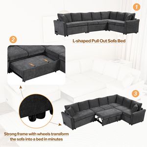 Canapé-lit convertible en forme de L de 124,8 pouces avec deux oreillers dorsaux, deux ports USB et deux prises électriques - Product Image 3
