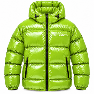 Chaqueta Acolchada para Hombre con Logotipo Personalizado Lime |   Chaqueta Acolchada con Capucha de Alto Brillo |   Chaquetas de burbujas premium para el invierno - Product Image 1