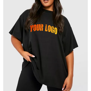 Camiseta Negra Oversize para Mujer a Precio Económico, Cuello Redondo, Manga Corta, 100% Algodón Jersey, Corte Holgado, Logotipo Estampado, Casual, para Todas las Temporadas - Product Image 1