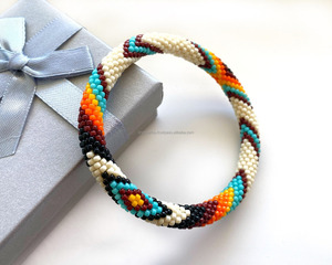 Multicolor Seed Beads Charm Stretch Bracelet Tubular Roll Design Tribal Boho Luxury Fashion Jewelry Gift Wholesale Custom Beaded - Product Image 3