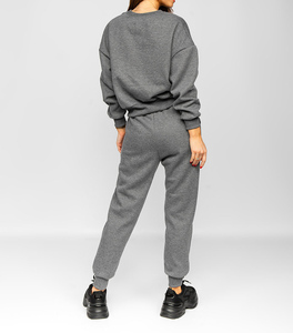 Sweat-shirt gris uni pour femme, col rond, coupe ample, décontracté, pour l'automne, avec poches latérales, 100% coton, poids moyen - Product Image 2