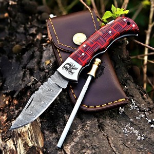 มีดล็อคแบ็ค Damascus EDC สำหรับล่าสัตว์ ขายส่งจำนวนมาก มีดพับพกพาสำหรับกิจกรรมกลางแจ้ง ด้ามไม้โมเสก คุณภาพระดับอุตสาหกรรม - Product Image 3