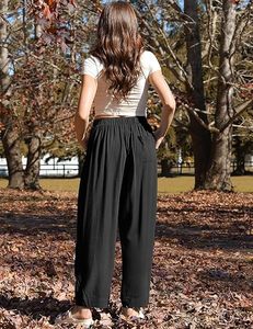 Pantalones Harem Negros para Mujer, de Algodón, con Cintura Ajustable con Cordón, Corte Holgado, Largura hasta el Tobillo, Casuales de Verano, con Bolsillos - Product Image 2