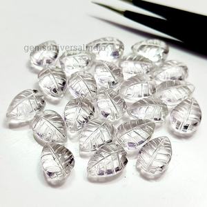 <b>Natural</b> <b>Crystal</b> Quartz Hand Carved Leaf Beads for Jewelry Making Supplies 14x10mm Clear Quartz Loose Gemstones Leaf Charms Bulk - Product Image 4