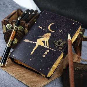 Genuine Leather <b>Journal</b> with Handmade Deckle Edge Paper Vintage Blank Spell Book Antique <b>Writing</b> Notebook for Travel Diary - Product Image 6